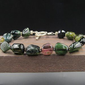 8" Sterling Silver Various Semi Precious Stones Bracelet Vintage